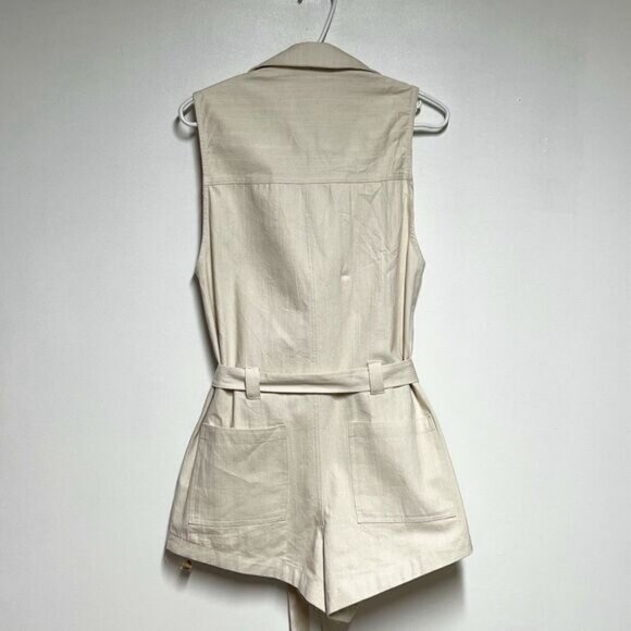 New Unworn Kittenish Cream Cotton Utility Sleeveless Romper Sz S - Picture 6 of 12